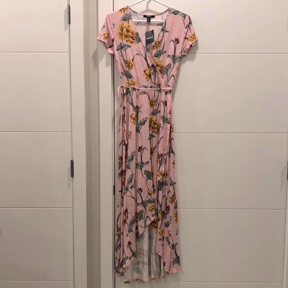 Light pink floral wrap dress